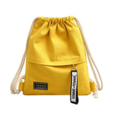 Women Canvas Drawstring Backpack Solid Letter Pattern String Closure Knapsack