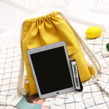 Women Canvas Drawstring Backpack Solid Letter Pattern String Closure Knapsack