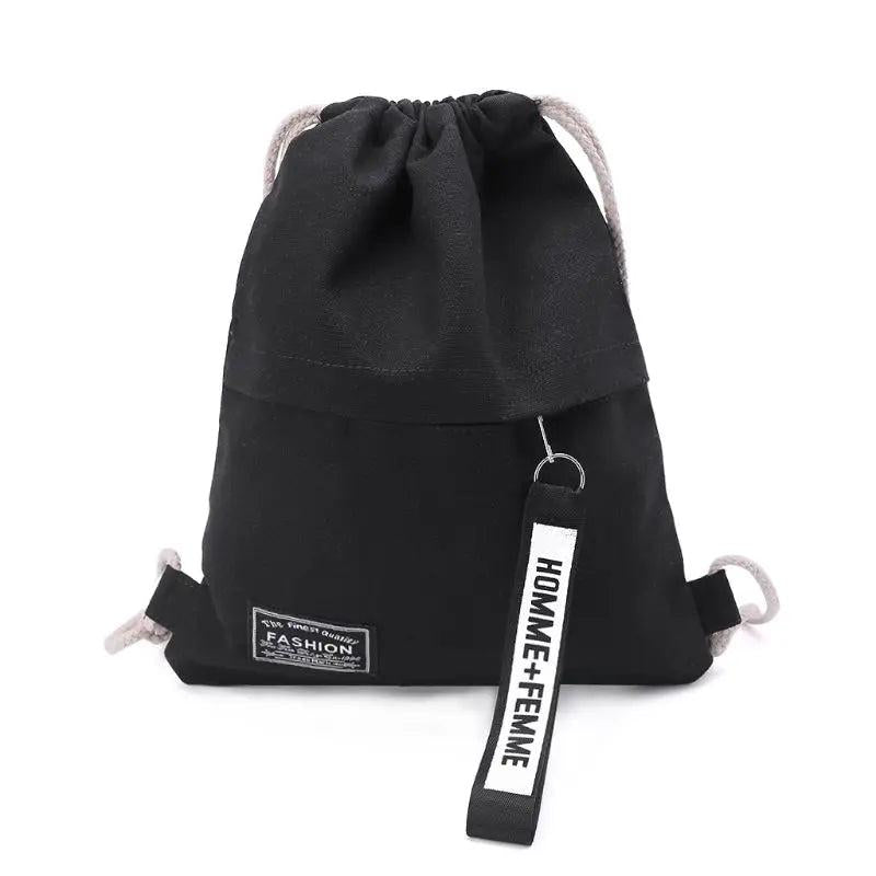 Women Canvas Drawstring Backpack Solid Letter Pattern String Closure Knapsack