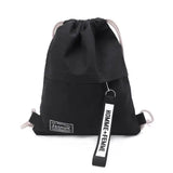 Women Canvas Drawstring Backpack Solid Letter Pattern String Closure Knapsack