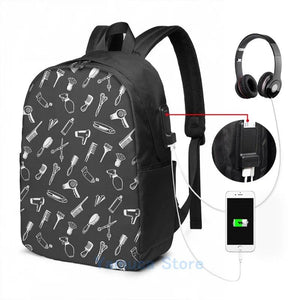 Funny Hairdresser Theme USB Backpack School Travel Bag