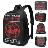 Shotokan Karate USB Charge Backpack School Travel Laptop Bag