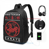 Shotokan Karate USB Charge Backpack School Travel Laptop Bag
