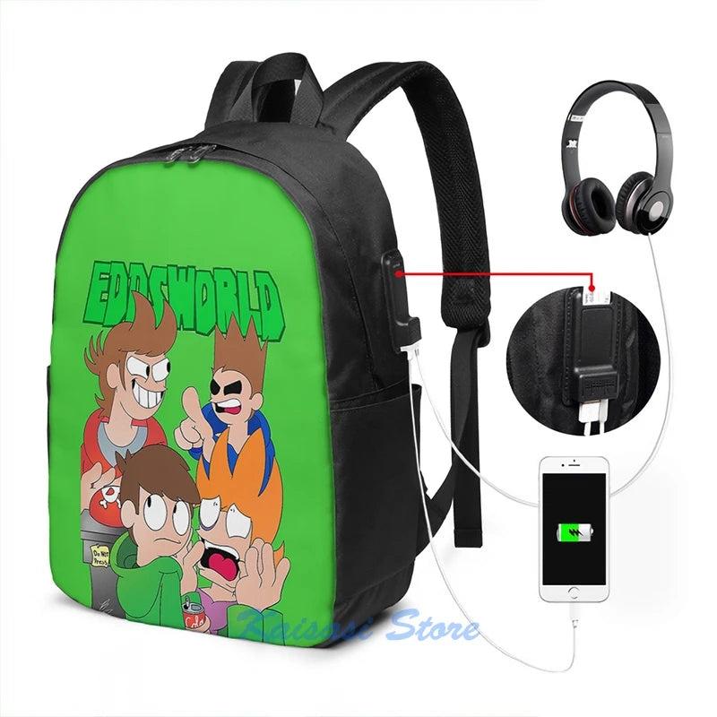 Funny Eddsworld The End USB Charge Backpack School Travel Laptop Bag