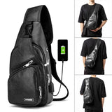 Men Leather Sling Bag Chest Shoulder Crossbody Backpack USB Charging Port