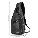 Men Leather Sling Bag Chest Shoulder Crossbody Backpack USB Charging Port
