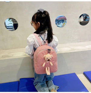 Kids Bear Doll Backpack Cartoon Pattern Plush School Bag