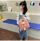 Kids Bear Doll Backpack Cartoon Pattern Plush School Bag