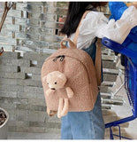 Kids Bear Doll Backpack Cartoon Pattern Plush School Bag