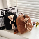 Kids Bear Doll Backpack Cartoon Pattern Plush School Bag