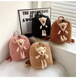 Kids Bear Doll Backpack Cartoon Pattern Plush School Bag