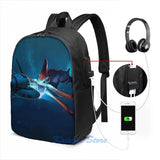 Subnautica Sea Monster USB Charge Backpack, Men Women Travel Laptop Bag