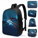 Subnautica Sea Monster USB Charge Backpack, Men Women Travel Laptop Bag