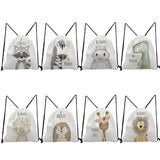 Fox Elephant Print Drawstring Backpack for Students Travel