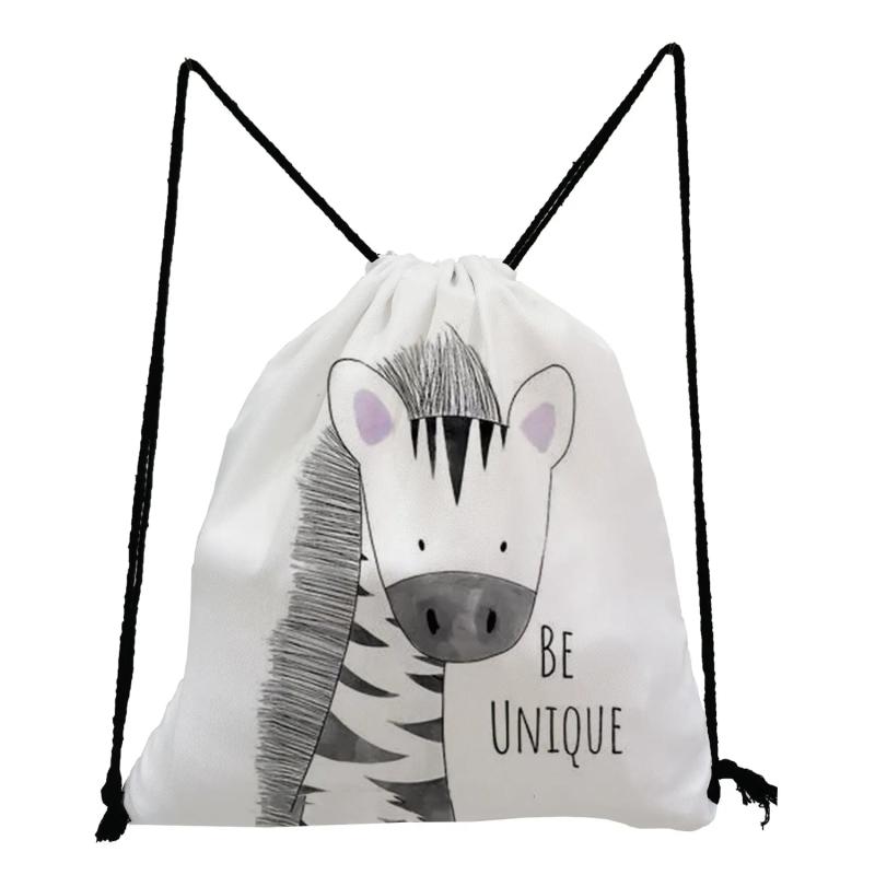 Fox Elephant Print Drawstring Backpack for Students Travel