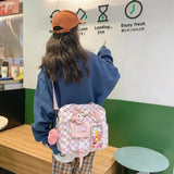 Japanese Plaid Shoulder Backpack Large Capacity Girl Schoolbags