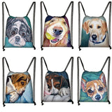 Lovely Dog Prints Drawstring Backpack Eco Polyester Casual School Shoulder Bags