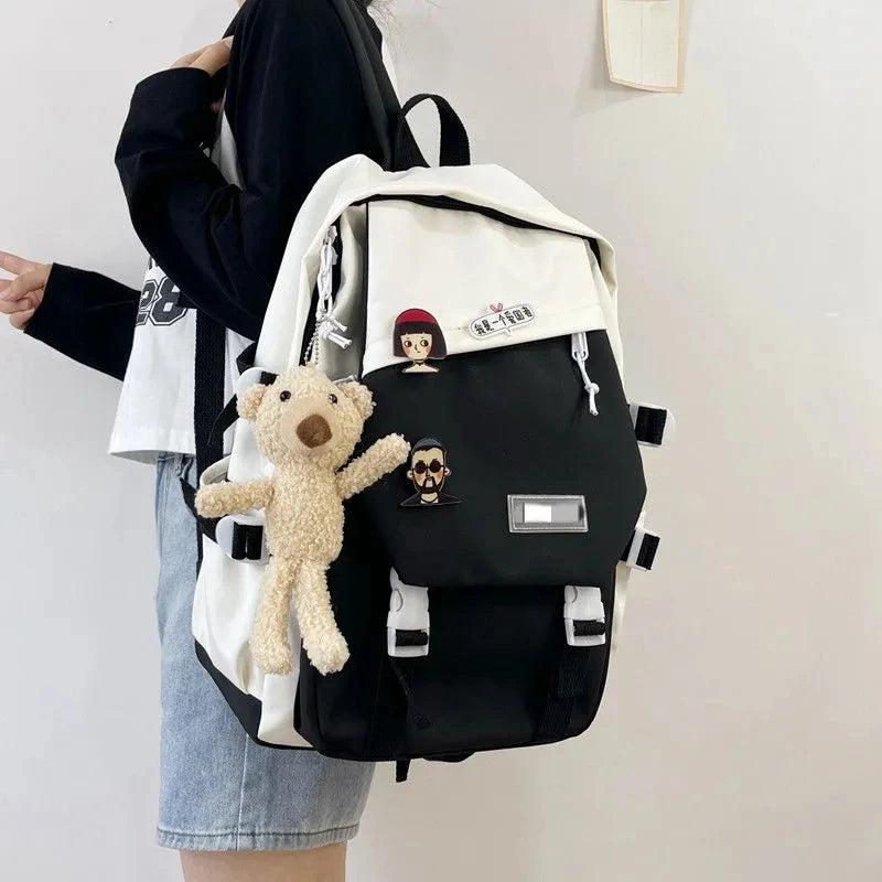 Large Waterproof Patchwork Backpacks For Teenage Girl School Bag