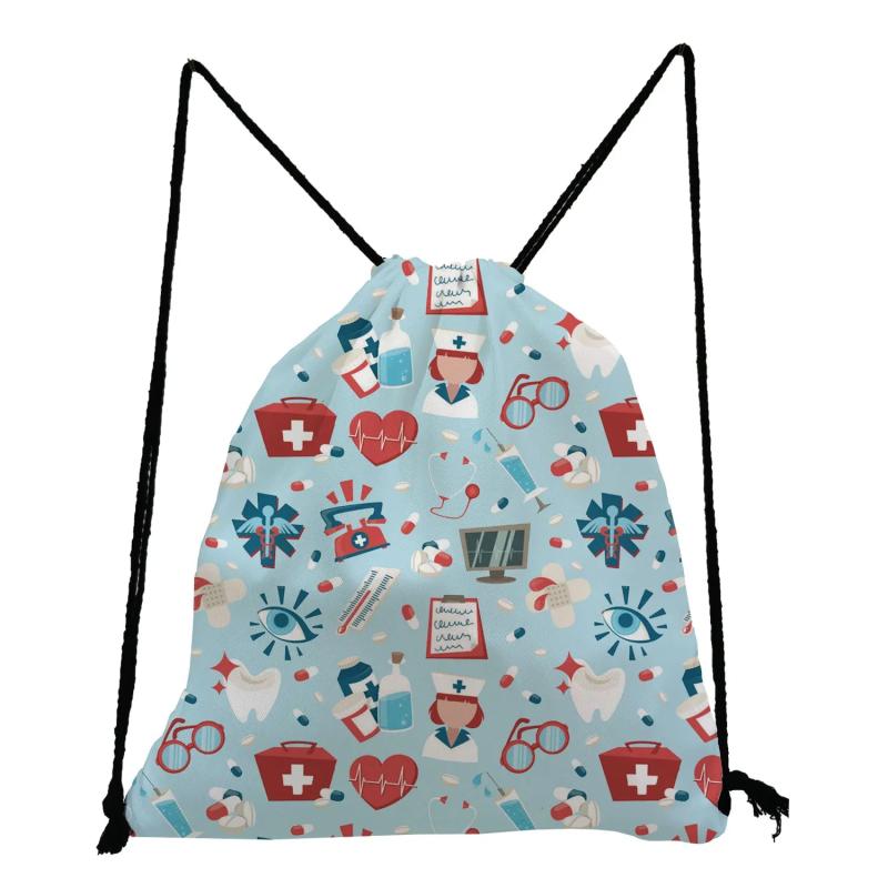 Dentist ECG Printed Backpack Nurse Drawstring Bag
