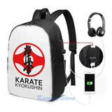 Kyokushin Karate Kanji Symbol USB Charge Backpack Men Women Travel Laptop Bag