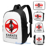 Kyokushin Karate Kanji Symbol USB Charge Backpack Men Women Travel Laptop Bag