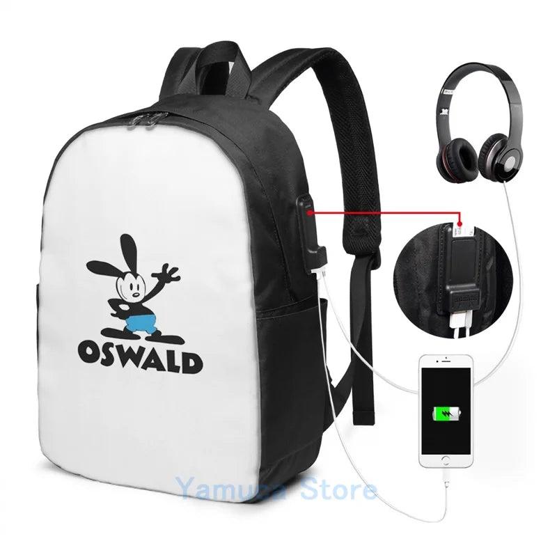 Oswald Rabbit USB Charge Backpack School Travel Laptop Bag