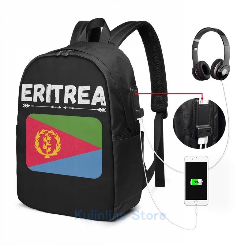 Eritrea Flag Distressed Vintage USB Charge Backpack School Travel Laptop Bag