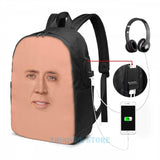 Nicolas Cage Face USB Charge Backpack Men Women Travel Laptop Bag