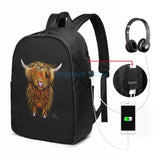 Highland Cow Humphrey USB Charge Backpack by Shirley MacArthur
