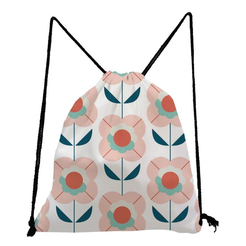 Floral Printing Drawstring Bags Eco Daily Soft Backs Girls Storage Bag