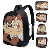 Funny TAZ Spinning USB Charge Backpack Men Women Bag