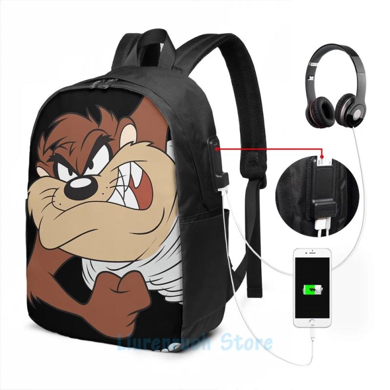 Funny TAZ Spinning USB Charge Backpack Men Women Bag