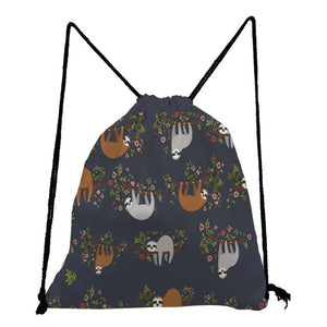 Floral Sloth Printed Backpack Animal Drawstring Bag Travel Bag