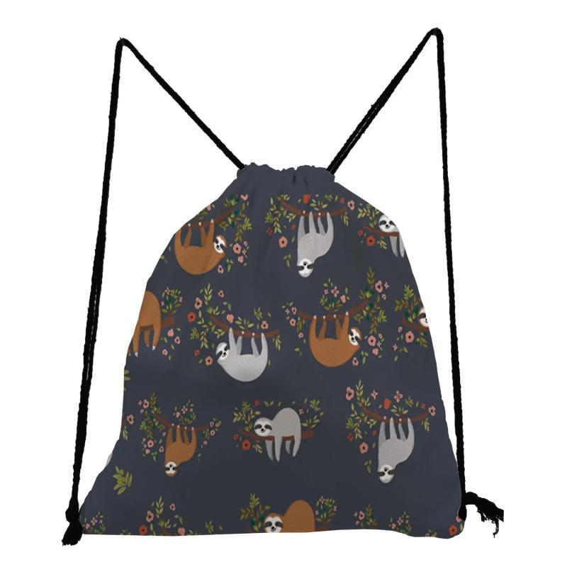 Floral Sloth Printed Backpack Animal Drawstring Bag Travel Bag