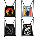 Funny Cat Drawstring Bag Pew Pew Madafakas Backpack Teenager