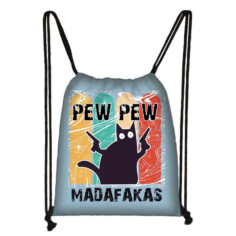 Funny Cat Drawstring Bag Pew Pew Madafakas Backpack Teenager