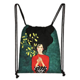 Long Hair Retro Oil Painting Drawstring Bag for Travel