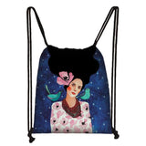 Long Hair Retro Oil Painting Drawstring Bag for Travel