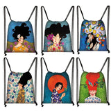 Long Hair Retro Oil Painting Drawstring Bag for Travel