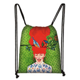 Long Hair Retro Oil Painting Drawstring Bag for Travel