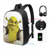 Shrek USB Charge Backpack School Travel Laptop Bag