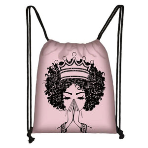 Brown African Girls Drawstring Bag Women Travel Backpack