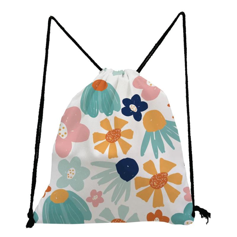 Floral Painting Printed Drawstring Backpack