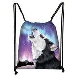 Wolf Howling Drawstring Backpack Teen Boys Bag