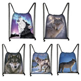 Wolf Howling Drawstring Backpack Teen Boys Bag