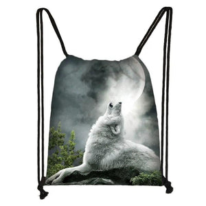 Wolf Howling Drawstring Backpack Teen Boys Bag