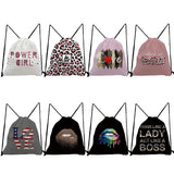 Drawstring Leopard Print Shoes Bag, Lips Design Women's Backpack