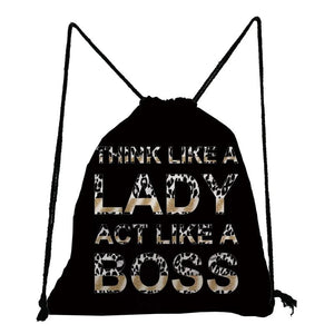 Drawstring Leopard Print Shoes Bag, Lips Design Women's Backpack