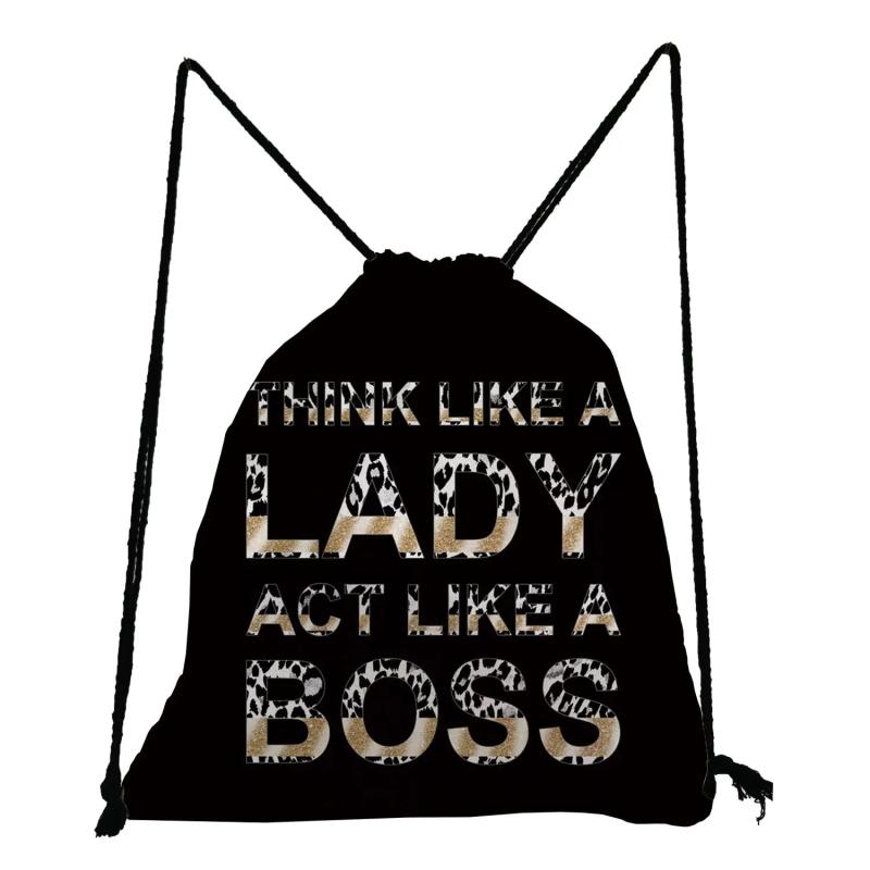 Drawstring Leopard Print Shoes Bag, Lips Design Women's Backpack