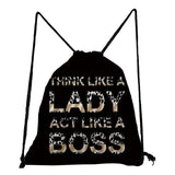 Drawstring Leopard Print Shoes Bag, Lips Design Women's Backpack